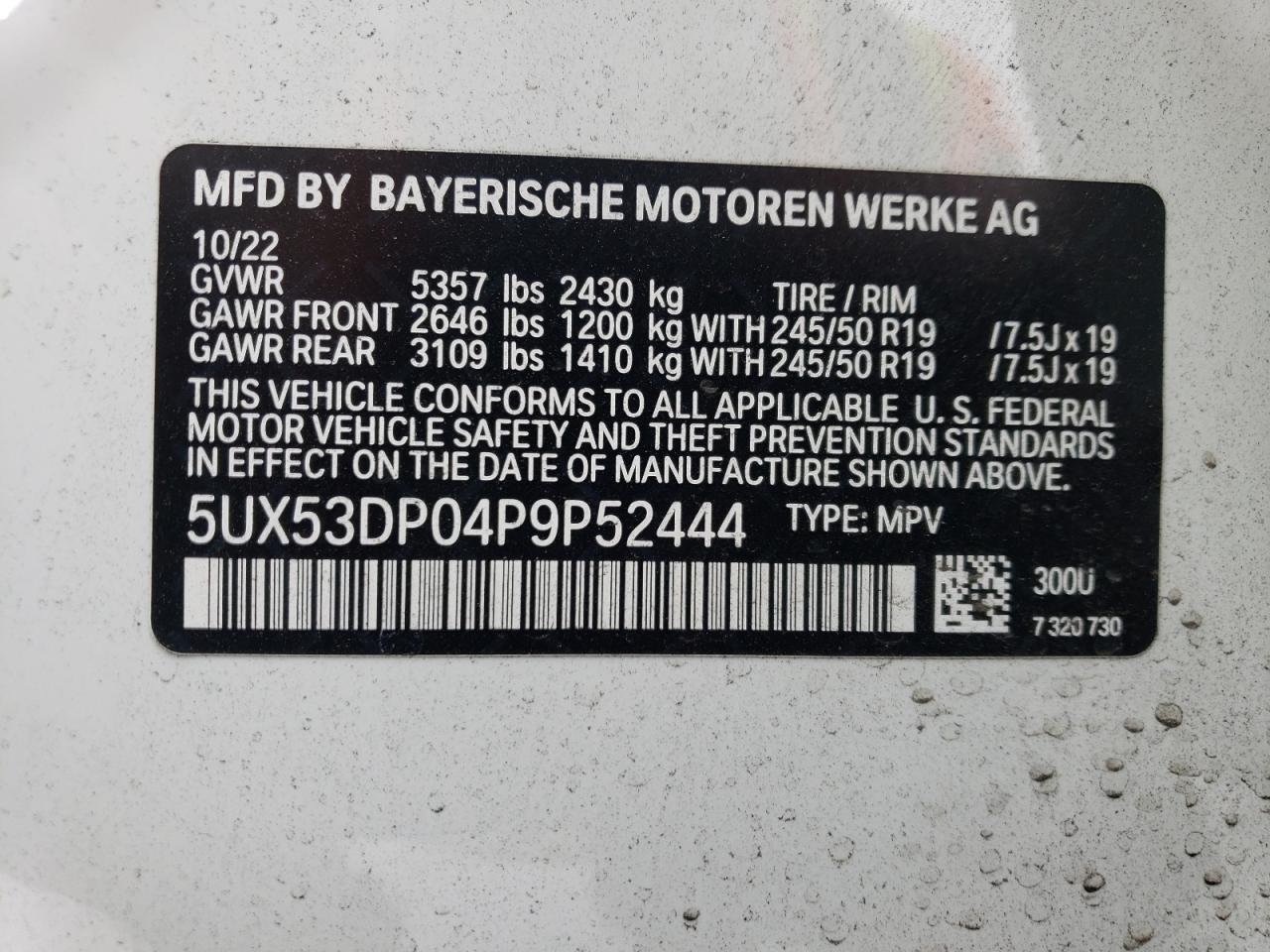 Photo 11 VIN: 5UX53DP04P9P52444 - BMW X3 