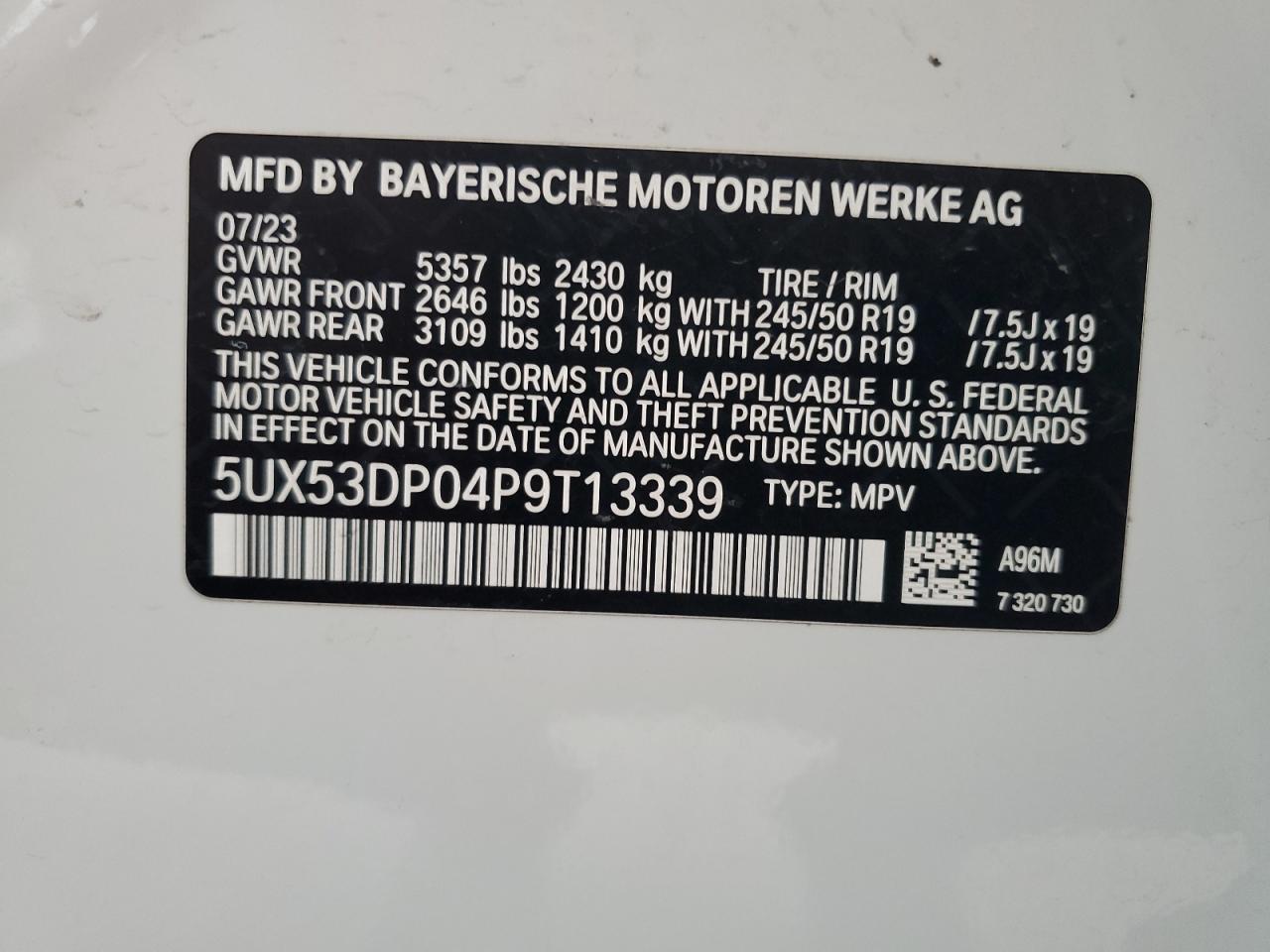 Photo 12 VIN: 5UX53DP04P9T13339 - BMW X3 