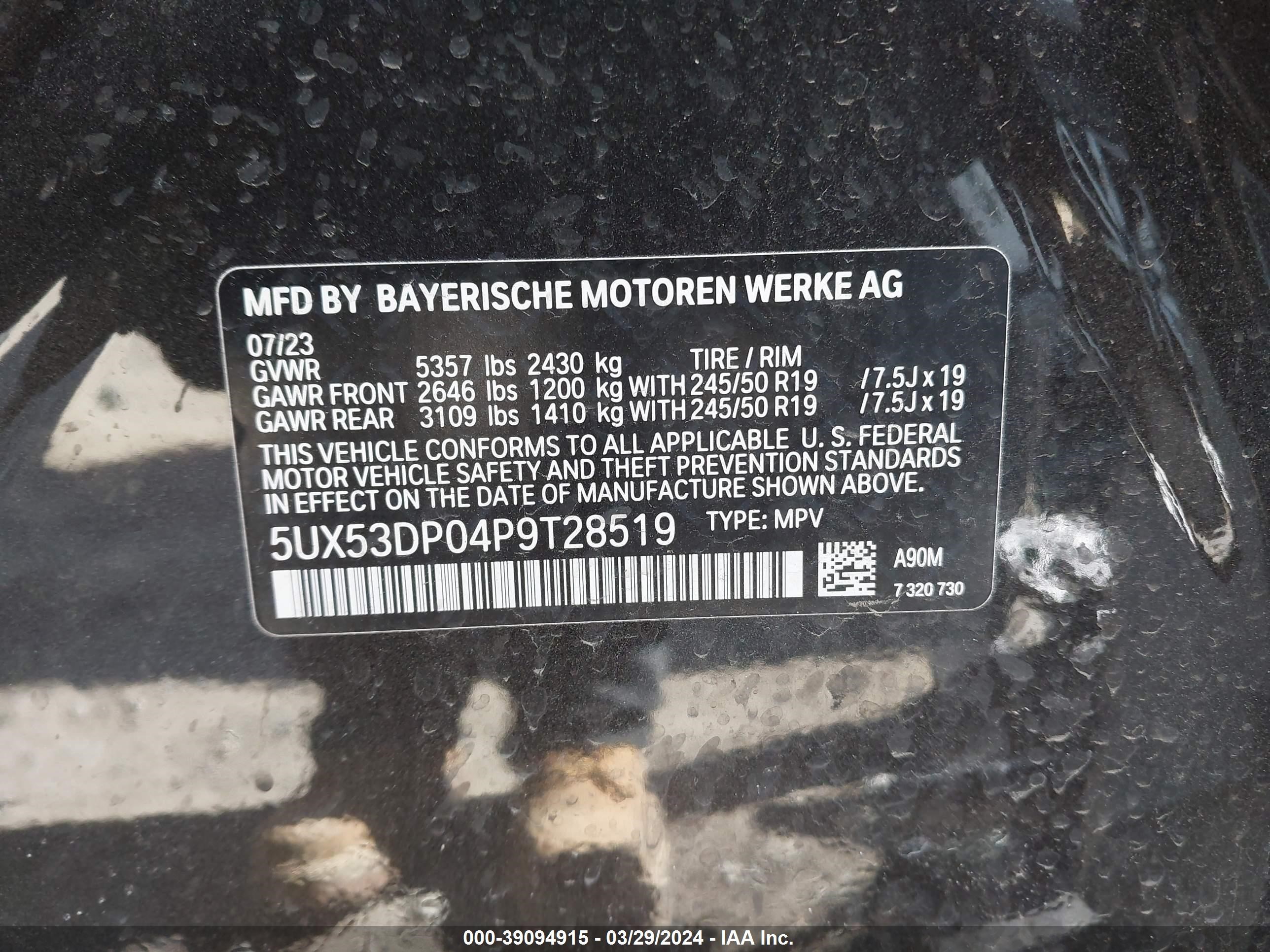 Photo 9 VIN: 5UX53DP04P9T28519 - BMW X3 