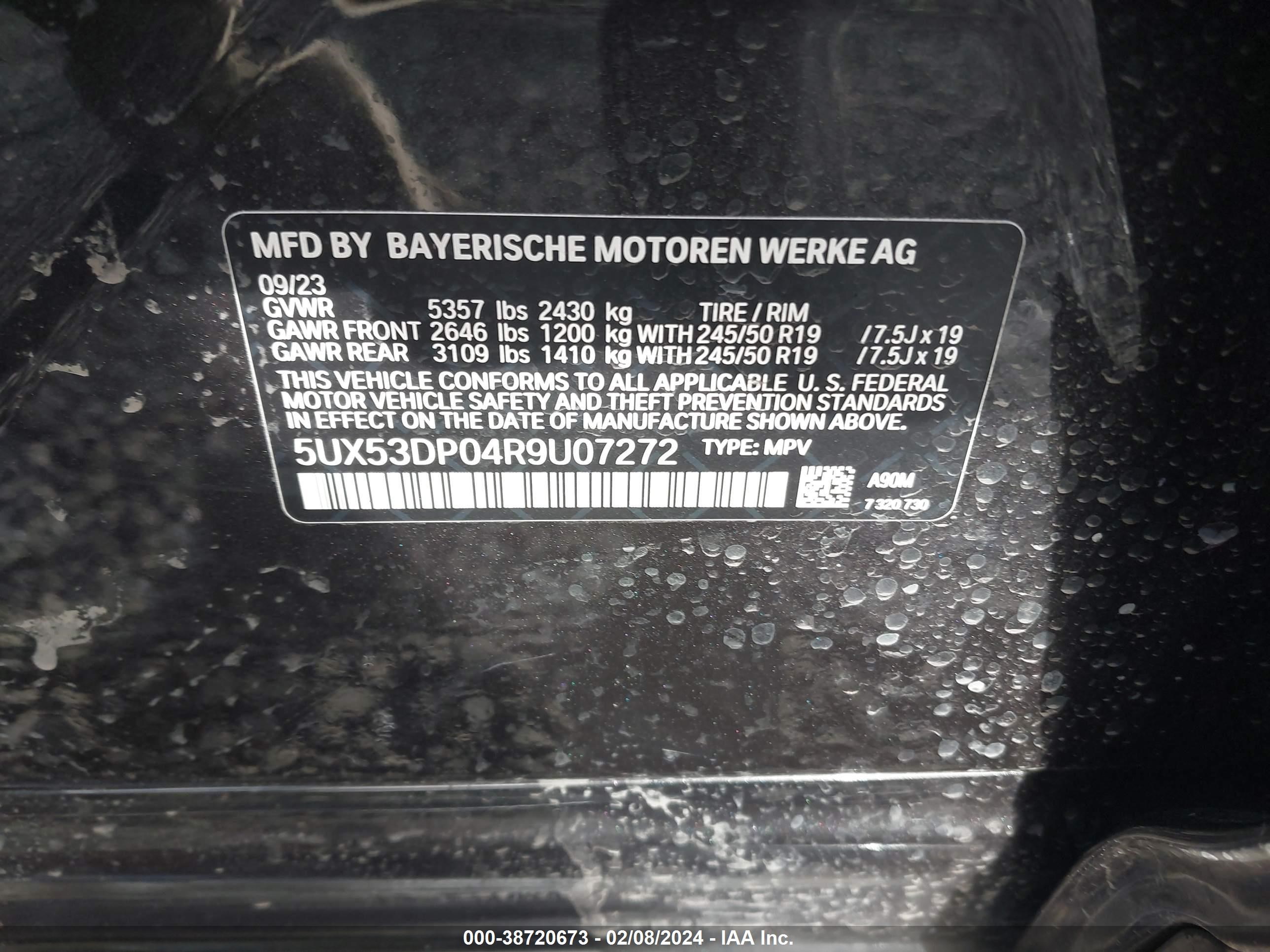 Photo 8 VIN: 5UX53DP04R9U07272 - BMW X3 