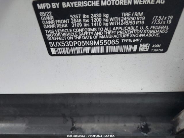 Photo 8 VIN: 5UX53DP05N9M55065 - BMW X3 