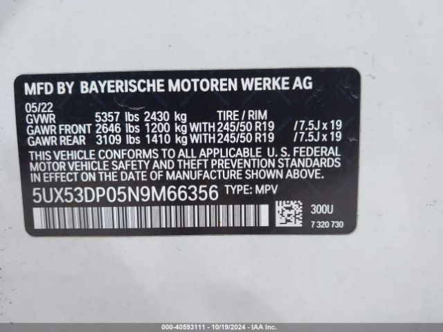 Photo 8 VIN: 5UX53DP05N9M66356 - BMW X3 