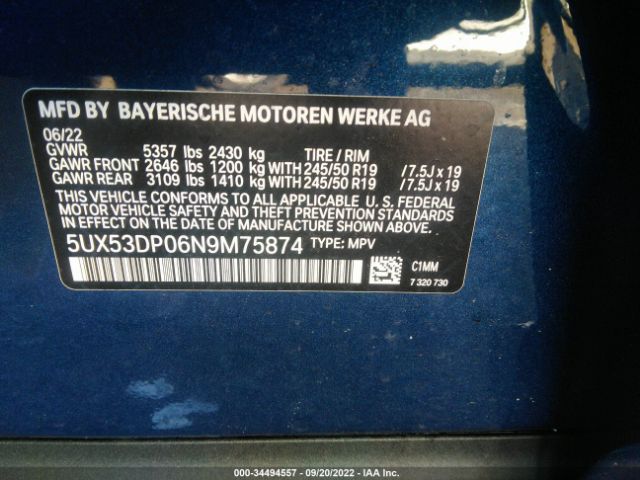 Photo 8 VIN: 5UX53DP06N9M75874 - BMW X3 