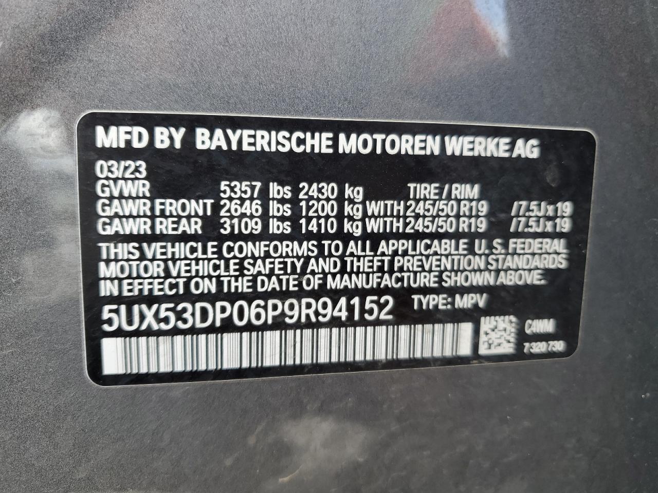 Photo 12 VIN: 5UX53DP06P9R94152 - BMW X3 