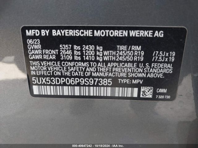 Photo 8 VIN: 5UX53DP06P9S97385 - BMW X3 