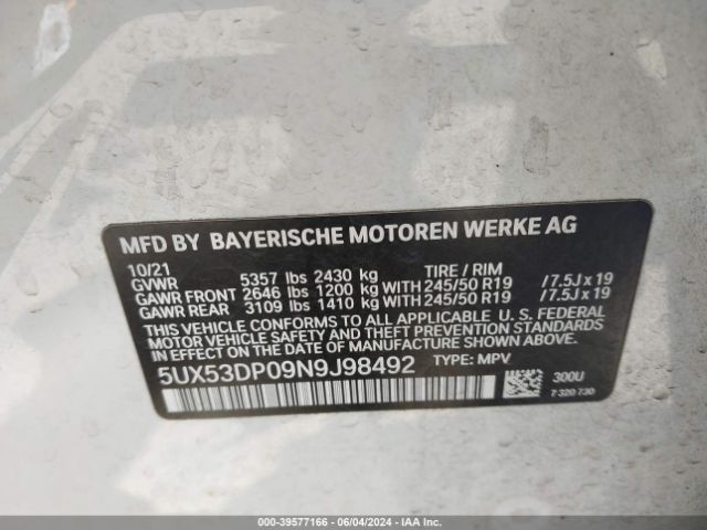 Photo 8 VIN: 5UX53DP09N9J98492 - BMW X3 