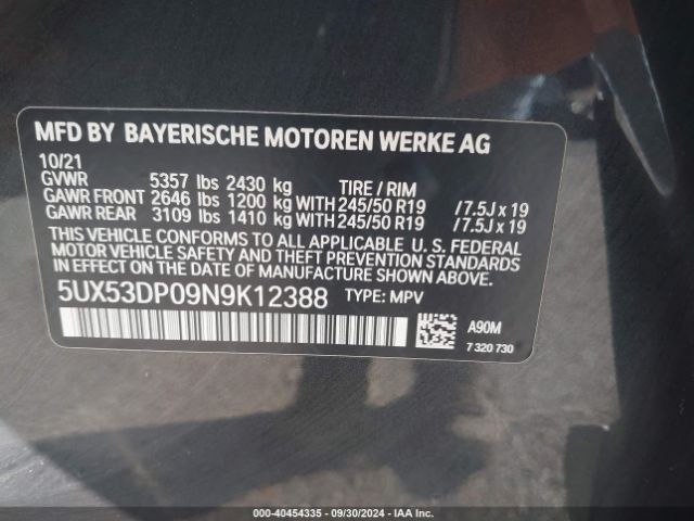 Photo 8 VIN: 5UX53DP09N9K12388 - BMW X3 