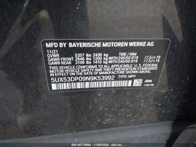 Photo 8 VIN: 5UX53DP09N9K53992 - BMW X3 