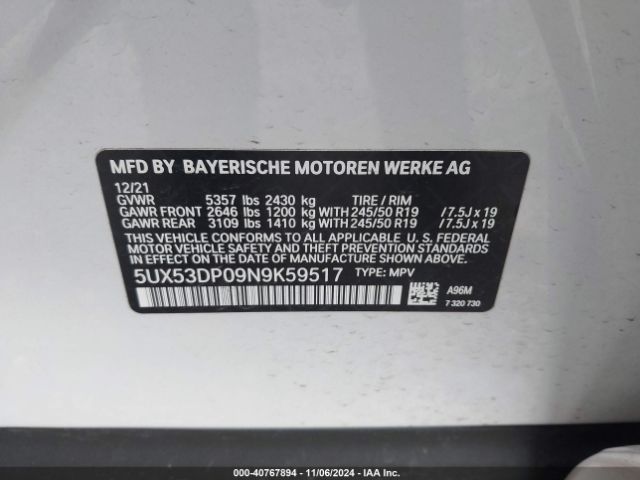 Photo 8 VIN: 5UX53DP09N9K59517 - BMW X3 