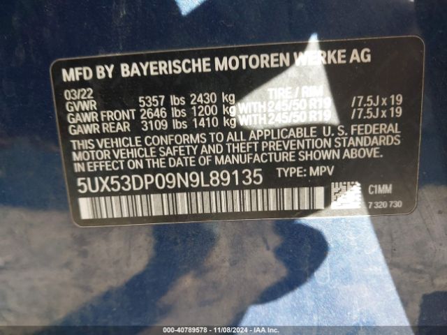 Photo 8 VIN: 5UX53DP09N9L89135 - BMW X3 