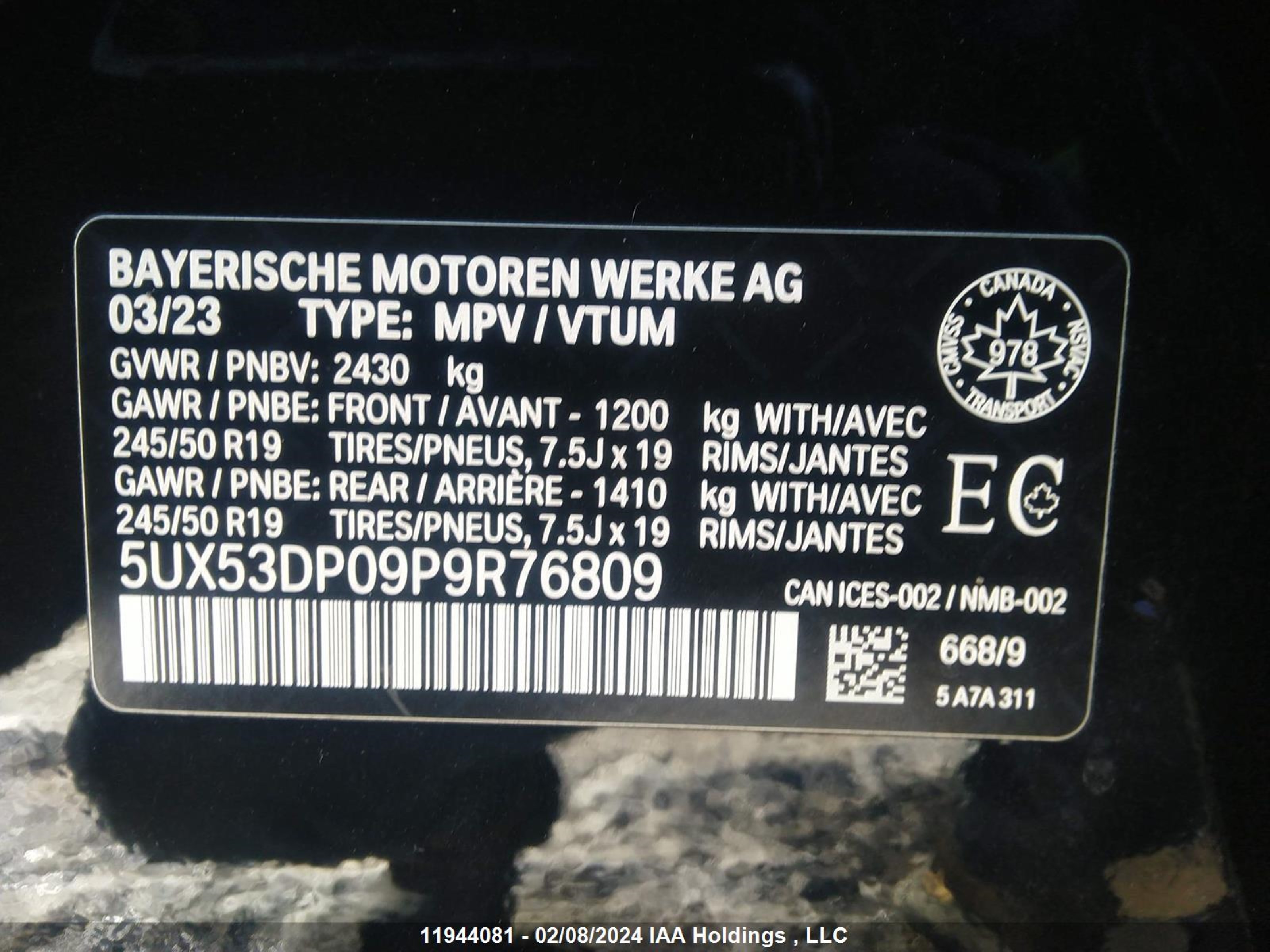 Photo 8 VIN: 5UX53DP09P9R76809 - BMW X3 