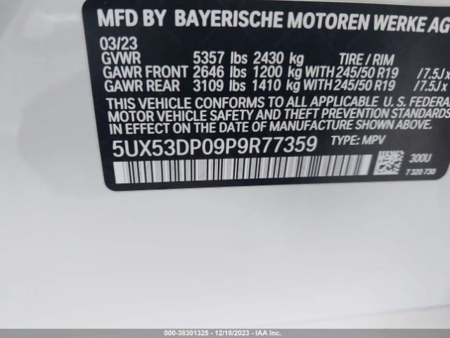 Photo 8 VIN: 5UX53DP09P9R77359 - BMW X3 