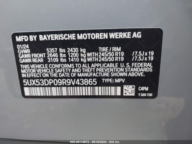 Photo 8 VIN: 5UX53DP09R9V43865 - BMW X3 