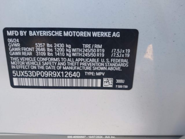 Photo 8 VIN: 5UX53DP09R9X12640 - BMW X3 