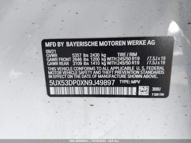 Photo 8 VIN: 5UX53DP0XN9J49897 - BMW X3 