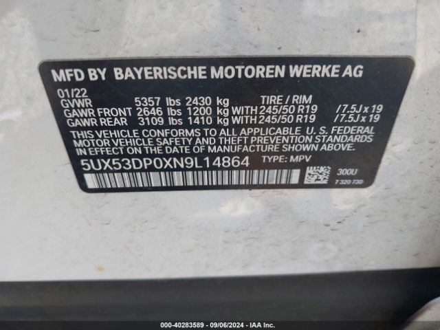 Photo 8 VIN: 5UX53DP0XN9L14864 - BMW X3 