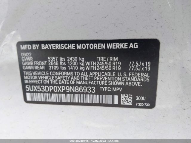 Photo 8 VIN: 5UX53DP0XP9N86933 - BMW X3 