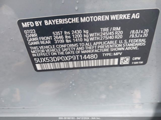 Photo 8 VIN: 5UX53DP0XP9T14480 - BMW X3 