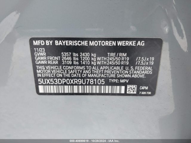 Photo 8 VIN: 5UX53DP0XR9U78105 - BMW X3 