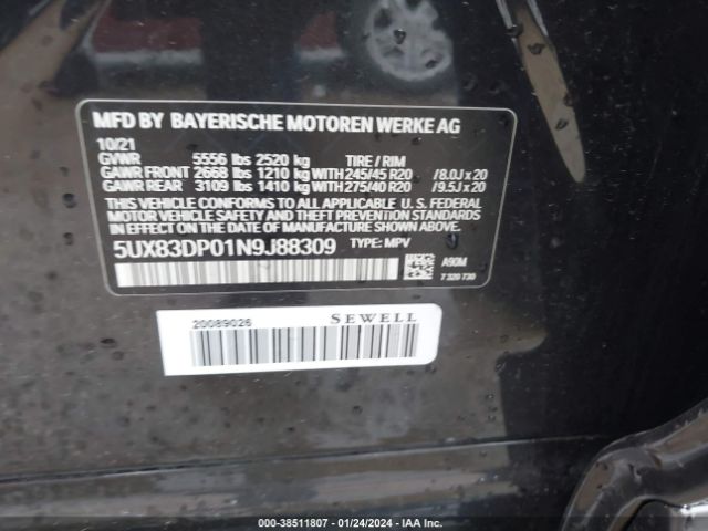 Photo 8 VIN: 5UX83DP01N9J88309 - BMW X3 