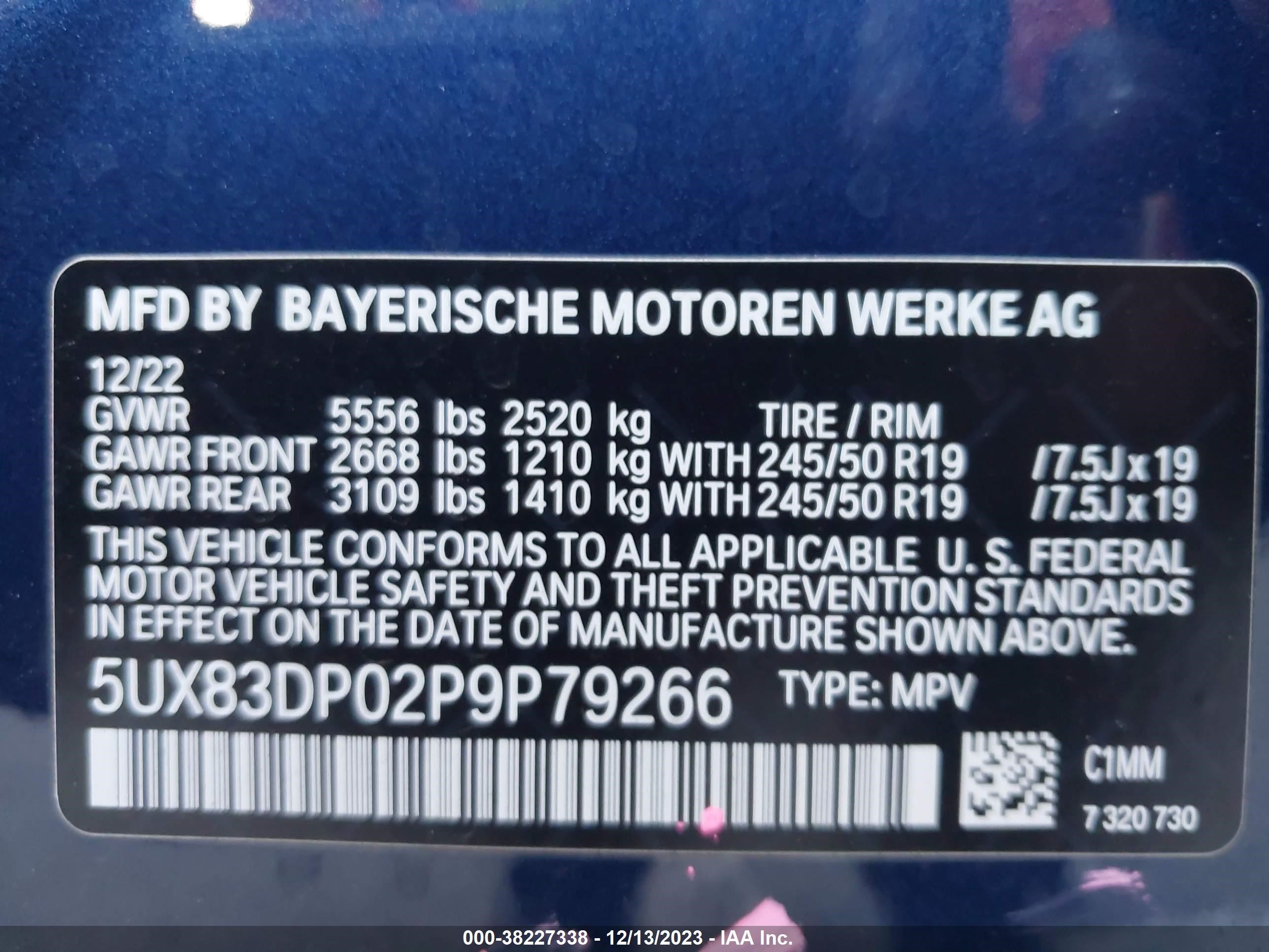 Photo 8 VIN: 5UX83DP02P9P79266 - BMW X3 