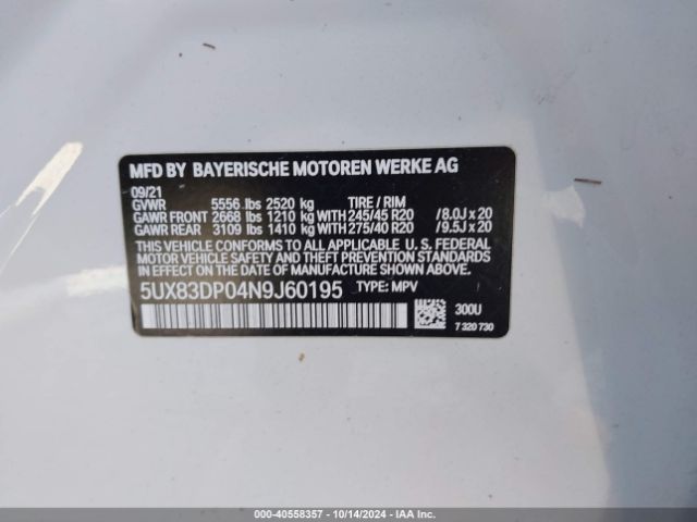 Photo 8 VIN: 5UX83DP04N9J60195 - BMW X3 