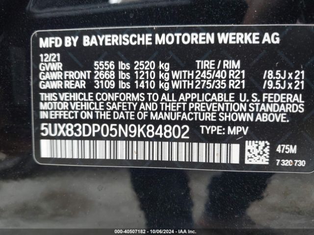 Photo 8 VIN: 5UX83DP05N9K84802 - BMW X3 