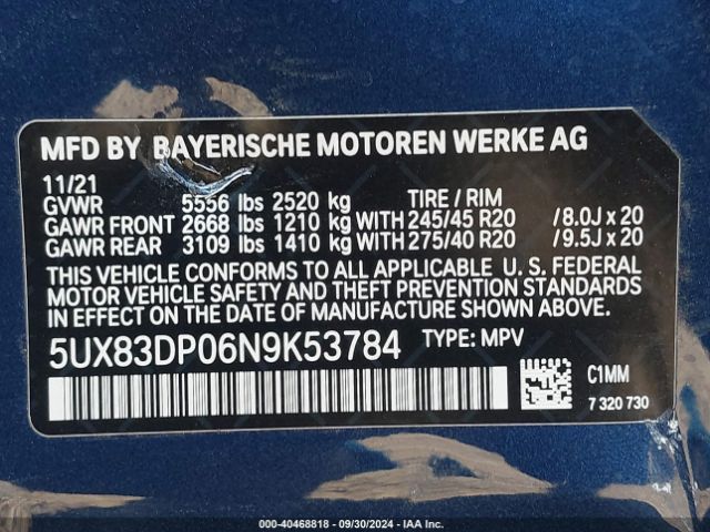 Photo 8 VIN: 5UX83DP06N9K53784 - BMW X3 