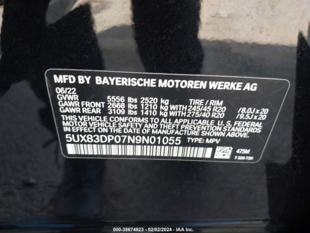 Photo 8 VIN: 5UX83DP07N9N01055 - BMW X3 