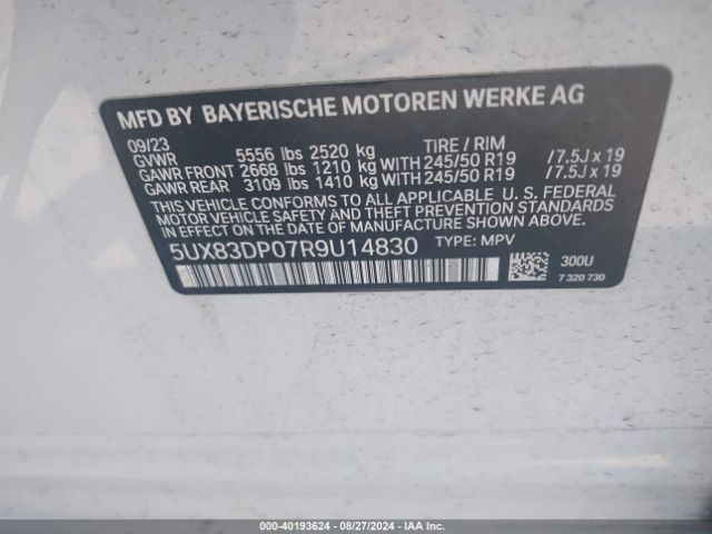 Photo 8 VIN: 5UX83DP07R9U14830 - BMW X3 