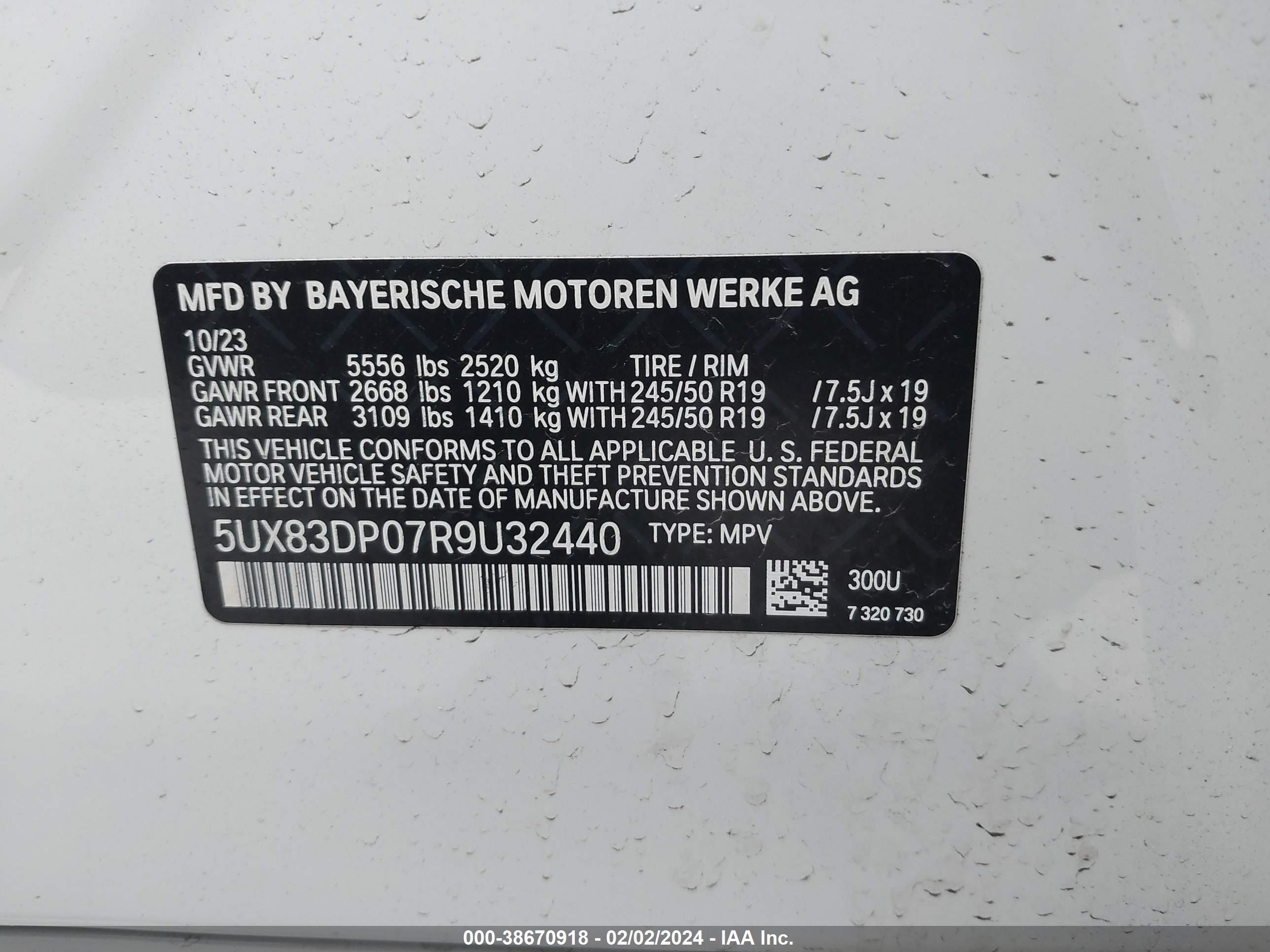 Photo 8 VIN: 5UX83DP07R9U32440 - BMW X3 