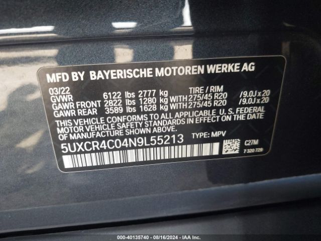 Photo 8 VIN: 5UXCR4C04N9L55213 - BMW X5 