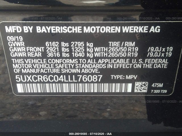 Photo 8 VIN: 5UXCR6C04LLL76087 - BMW X5 