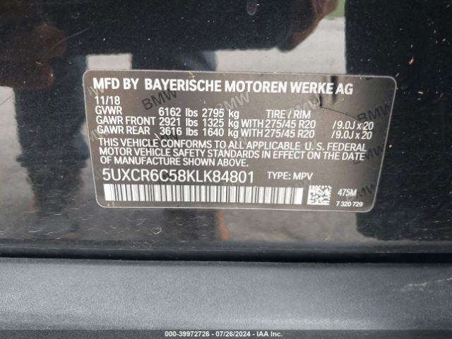 Photo 8 VIN: 5UXCR6C58KLK84801 - BMW X5 