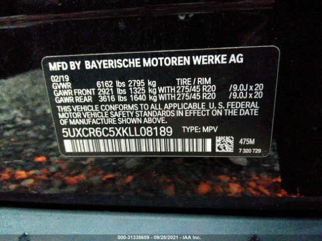 Photo 8 VIN: 5UXCR6C5XKLL08189 - BMW X5 