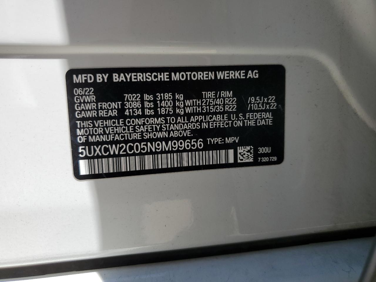 Photo 12 VIN: 5UXCW2C05N9M99656 - BMW X7 