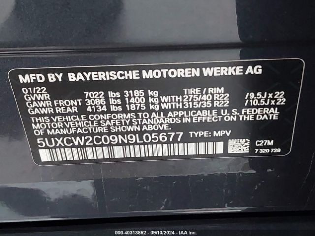 Photo 8 VIN: 5UXCW2C09N9L05677 - BMW X7 