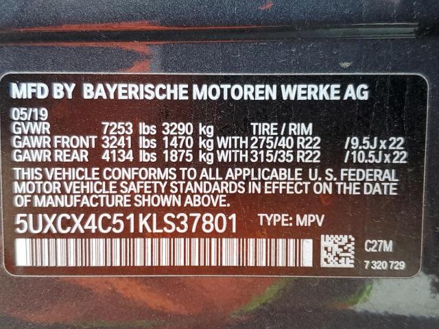 Photo 9 VIN: 5UXCX4C51KLS37801 - BMW X7 XDRIVE5 