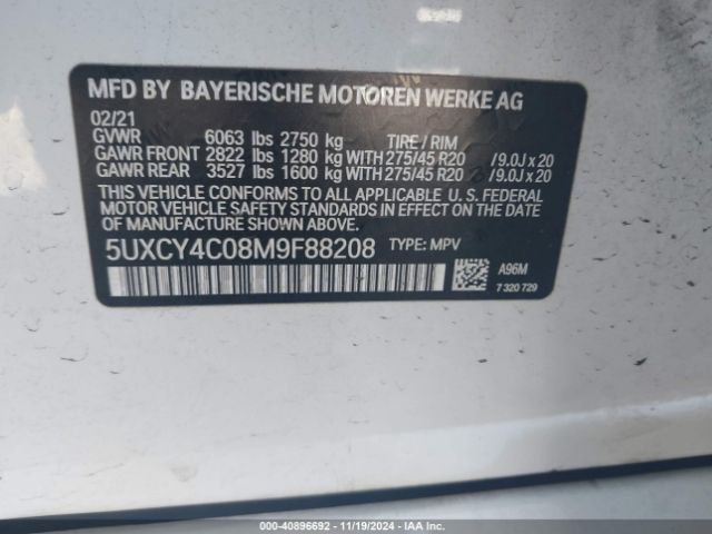 Photo 8 VIN: 5UXCY4C08M9F88208 - BMW X6 