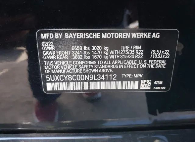 Photo 8 VIN: 5UXCY8C00N9L34112 - BMW X6 