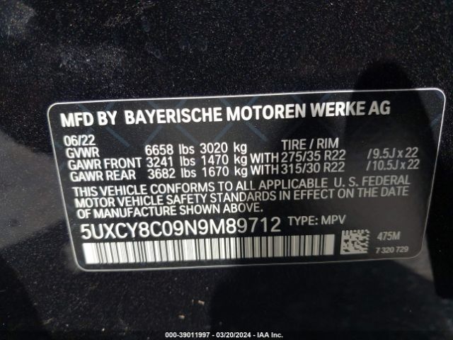 Photo 8 VIN: 5UXCY8C09N9M89712 - BMW X6 