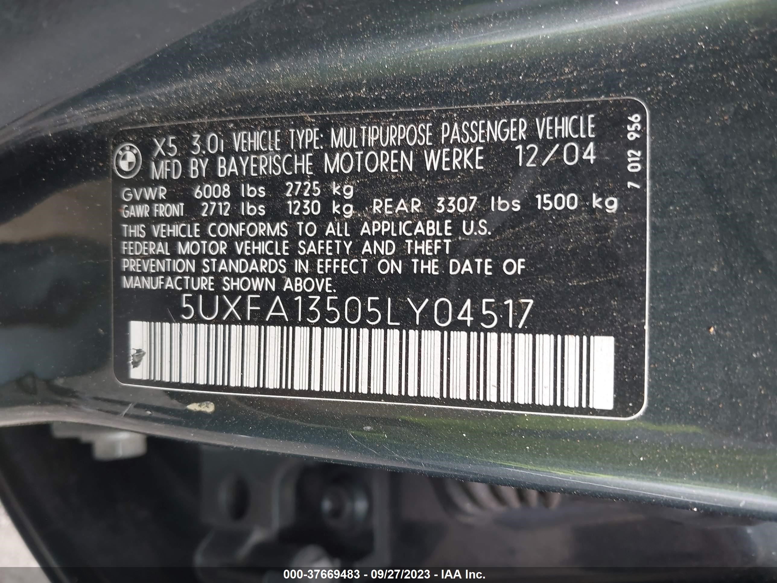 Photo 8 VIN: 5UXFA13505LY04517 - BMW X5 