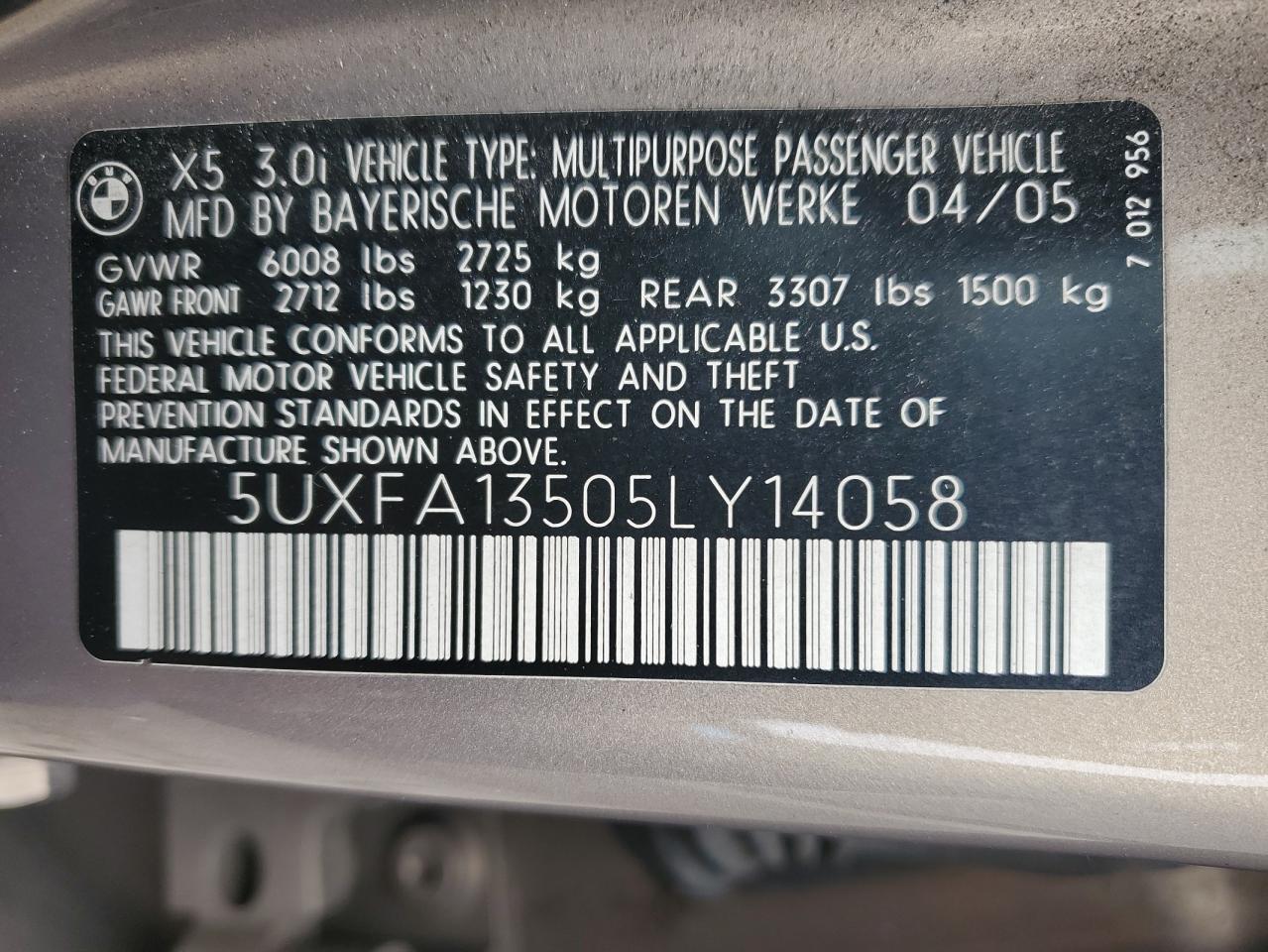 Photo 11 VIN: 5UXFA13505LY14058 - BMW X5 