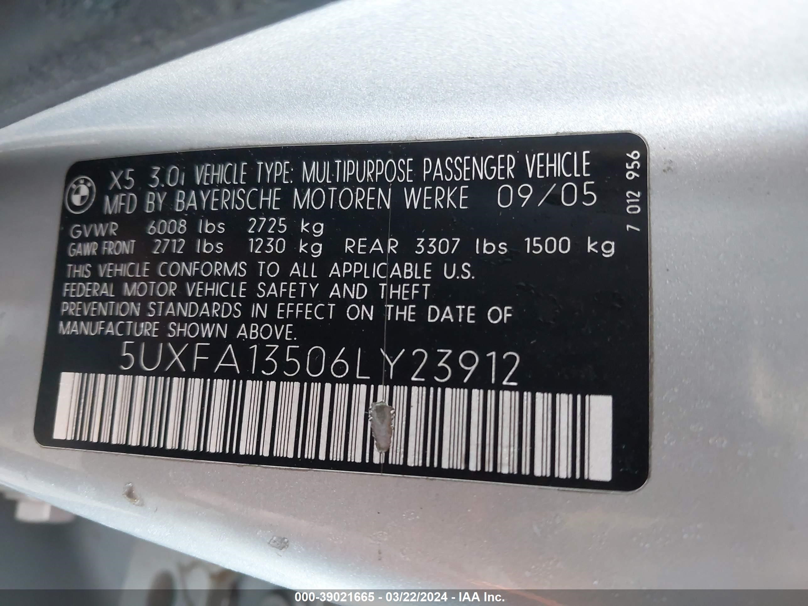 Photo 8 VIN: 5UXFA13506LY23912 - BMW X5 