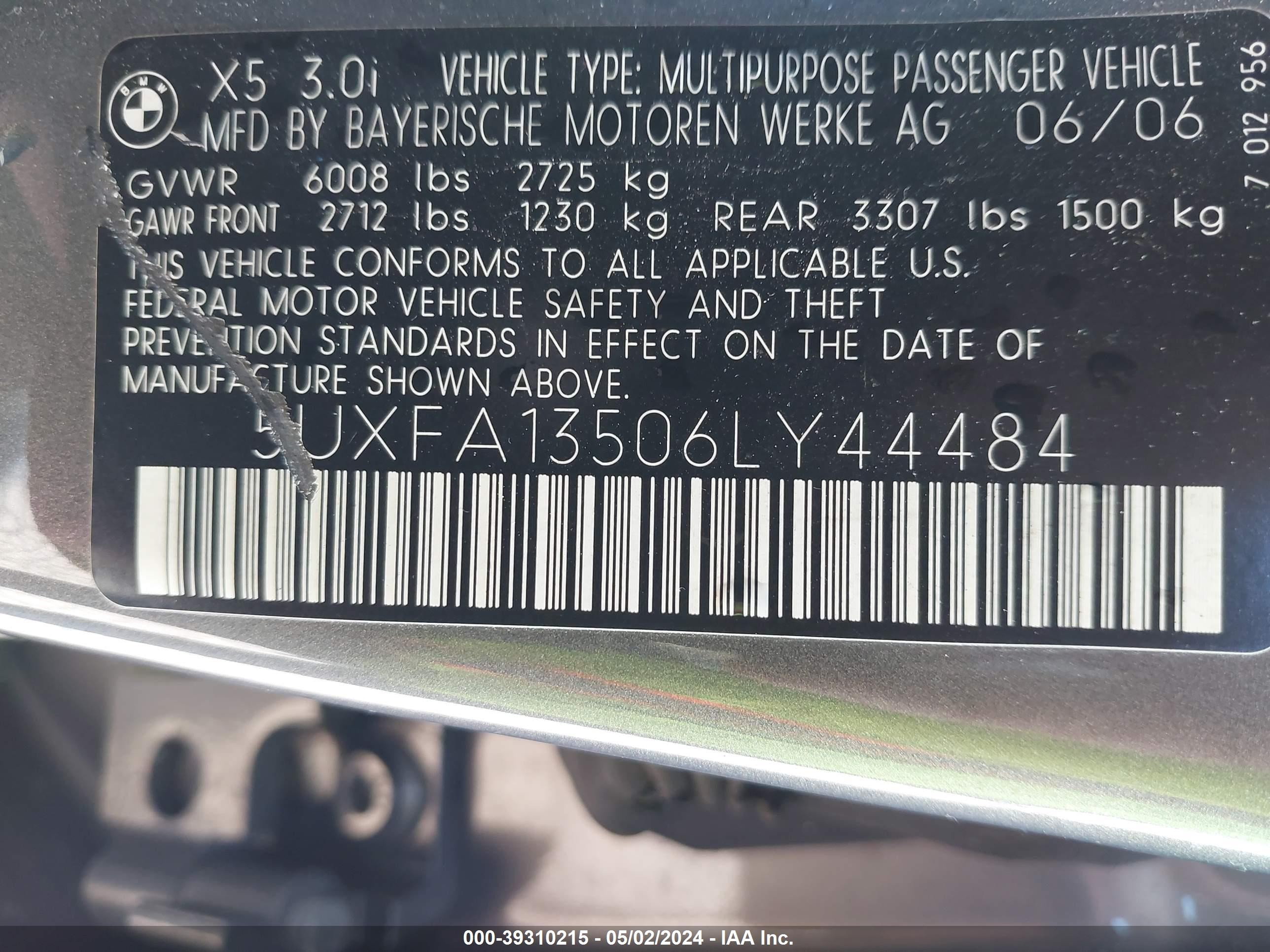 Photo 8 VIN: 5UXFA13506LY44484 - BMW X5 