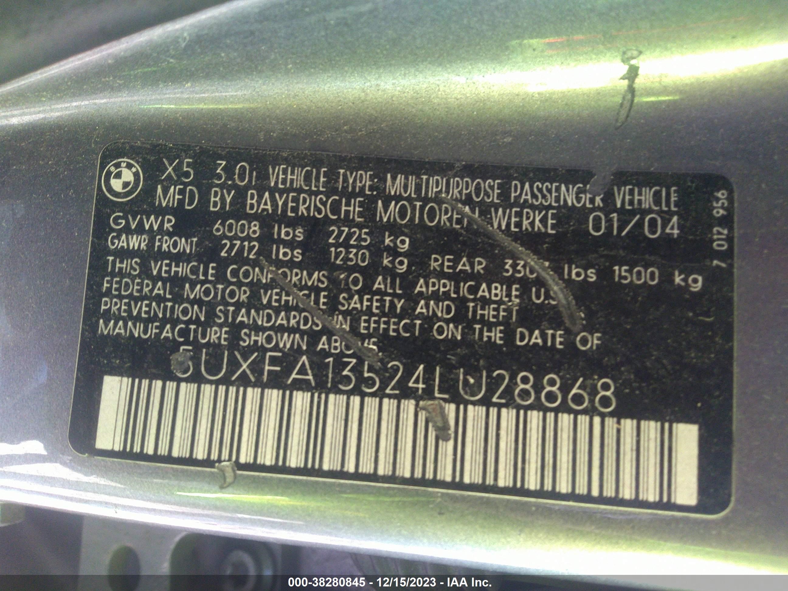 Photo 8 VIN: 5UXFA13524LU28868 - BMW X5 