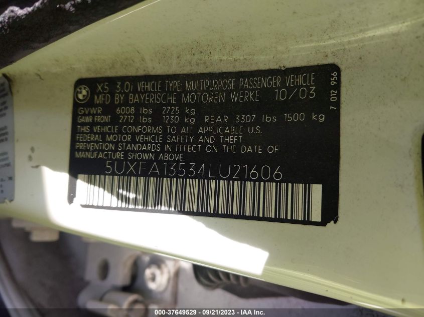 Photo 8 VIN: 5UXFA13534LU21606 - BMW X5 