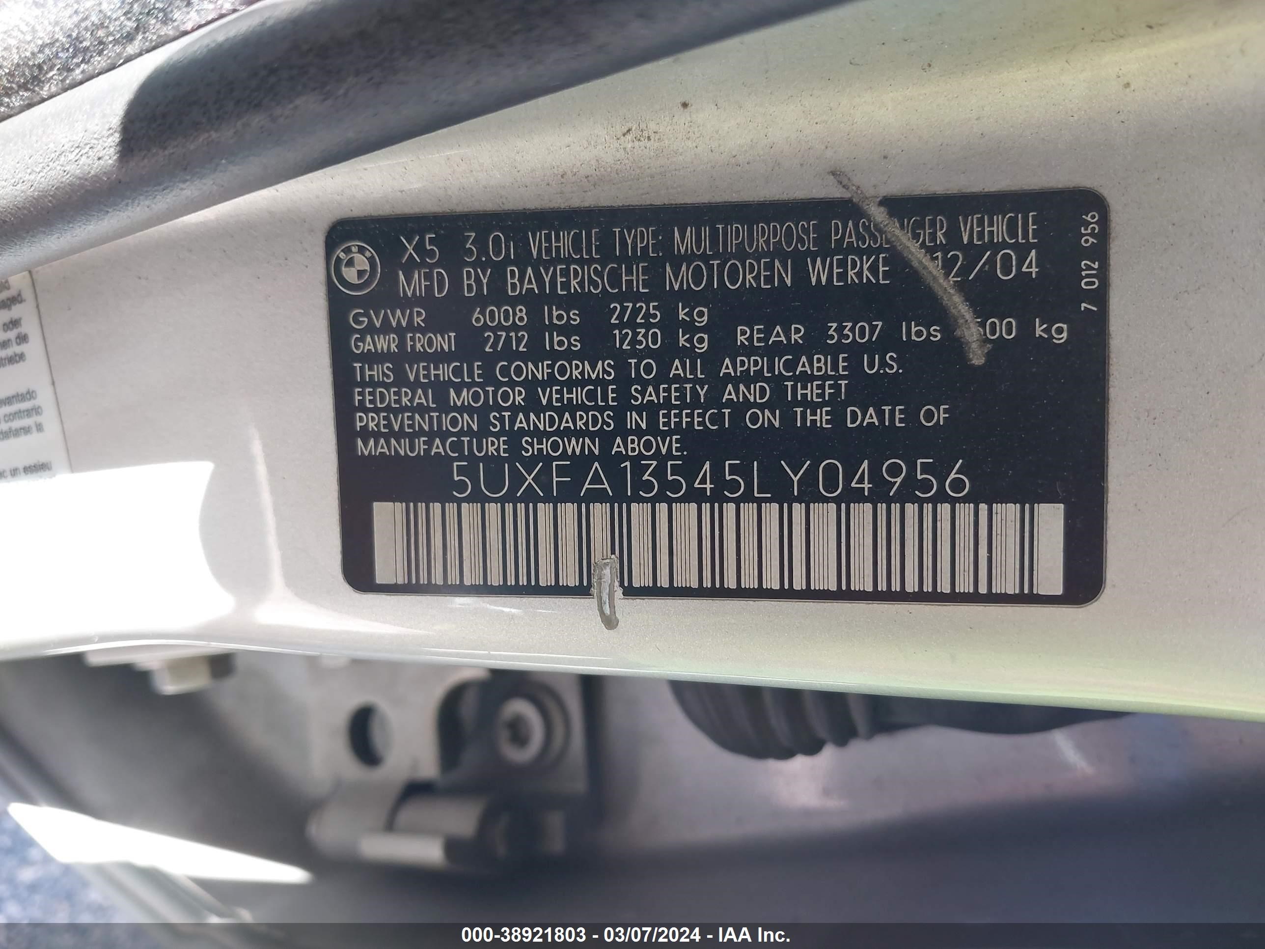 Photo 8 VIN: 5UXFA13545LY04956 - BMW X5 