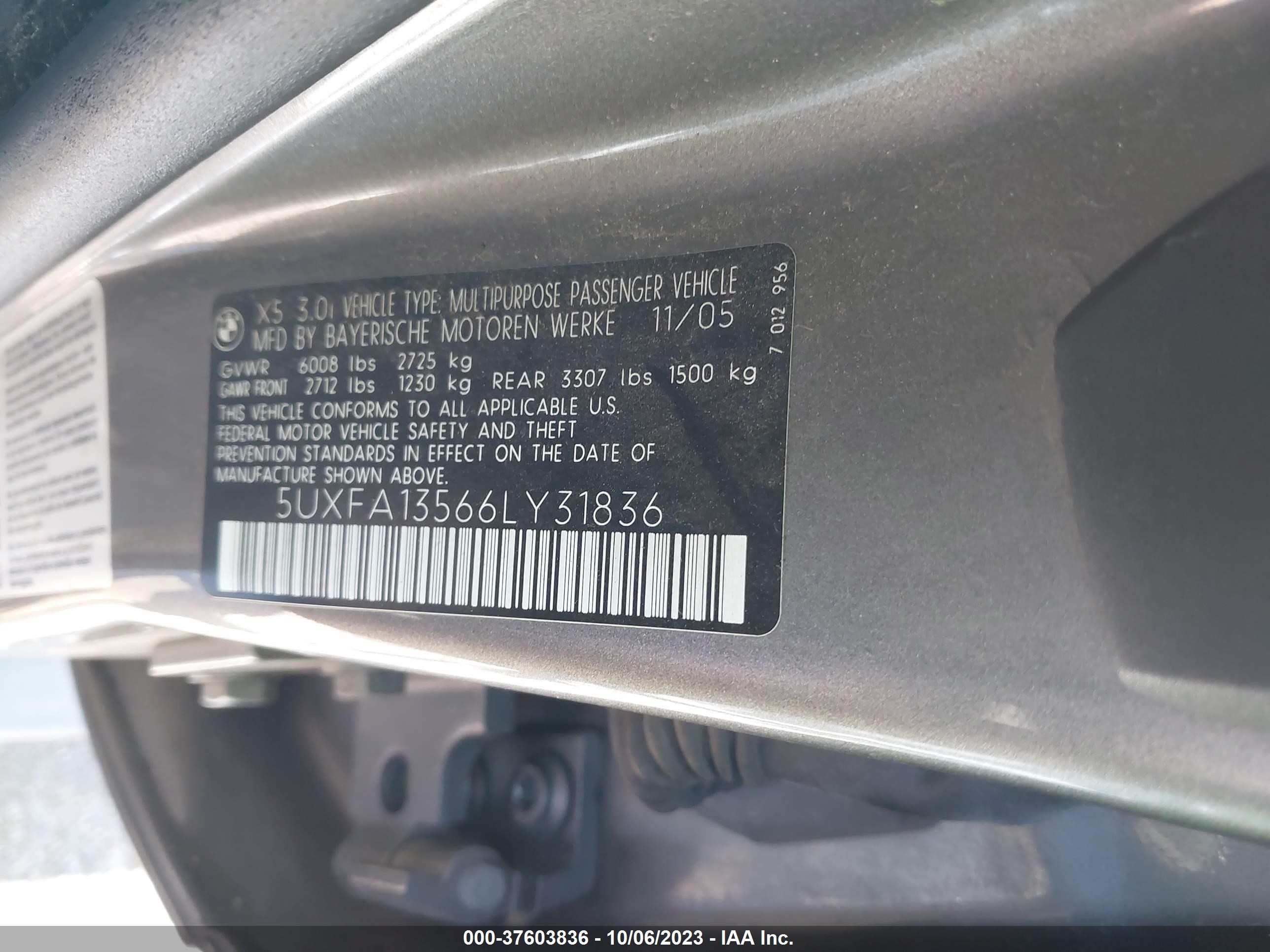 Photo 8 VIN: 5UXFA13566LY31836 - BMW X5 