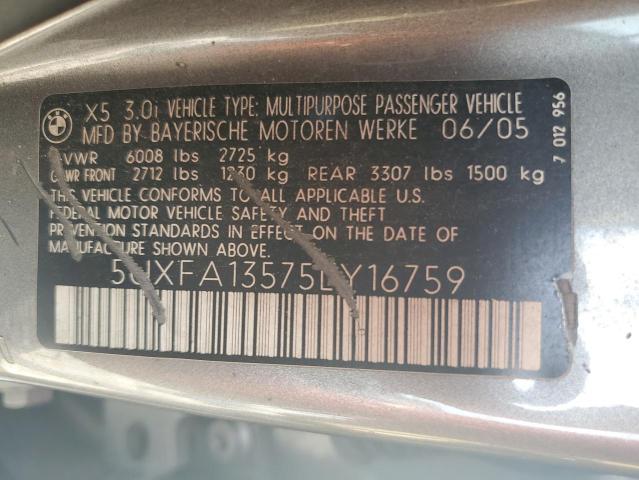 Photo 12 VIN: 5UXFA13575LY16759 - BMW X5 3.0I 